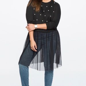 Pearl Embellished Sweatshirt with Tulle